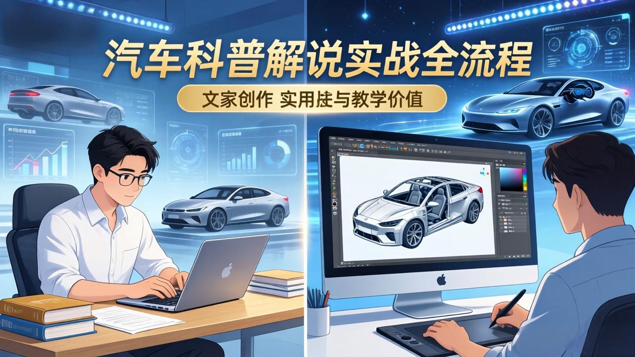 抖音汽车科普解说实战：文案+动画+画面处理+去水印全流程，打造专业汽车科普视频-情久项目网