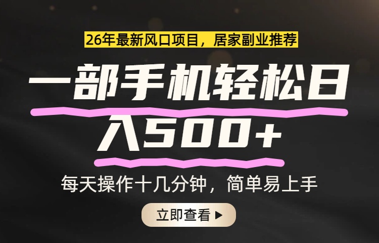 26年居家副业首选，一部手机轻松日入500+，长期稳定可做-情久项目网