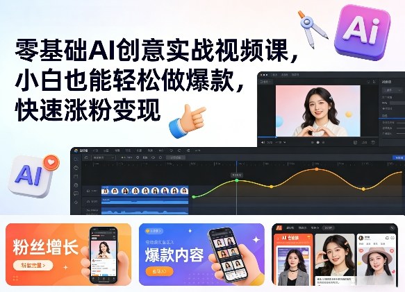 零基础AI创意实战视频课，小白也能轻松做爆款，快速涨粉变现-情久项目网