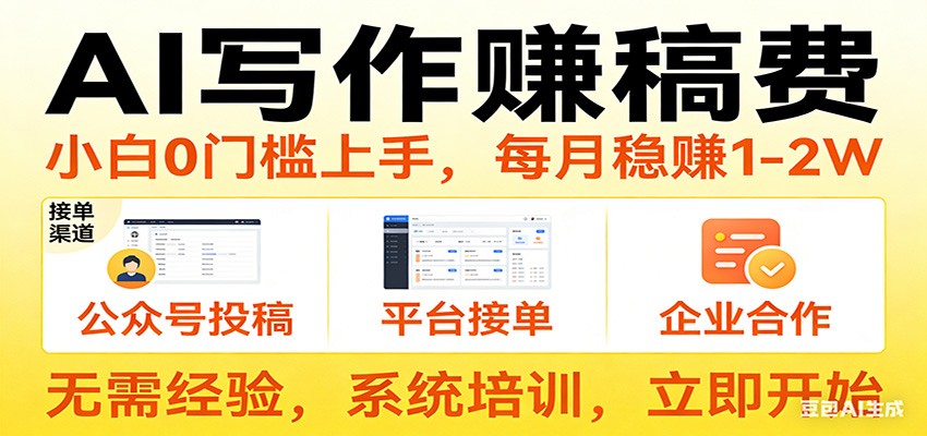 用AI写作赚稿费，提供接单渠道，每月稳赚1-2W，小白0门槛上手！-情久项目网