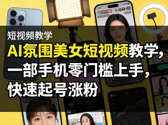 AI氛围美女短视频教学，一部手机零门槛上手，快速起号涨粉-情久项目网
