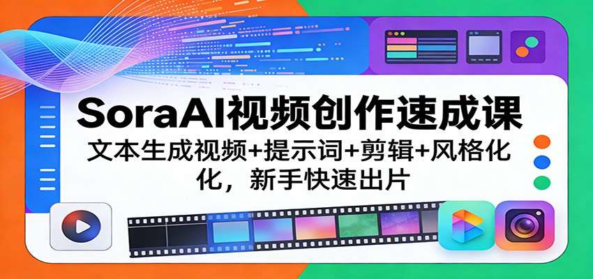 SoraAI视频创作速成课：文本生成视频+提示词+剪辑+风格化，新手快速出片-情久项目网