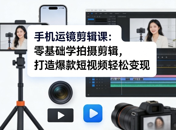 手机运镜剪辑课：零基础学拍摄剪辑，打造爆款短视频轻松变现-情久项目网