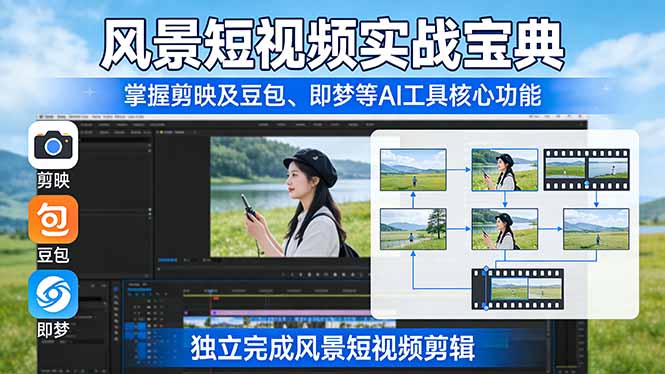 风景短视频实战宝典：掌握剪映及豆包、即梦等AI工具的核心功能，独立完成风景短视频剪辑-情久项目网