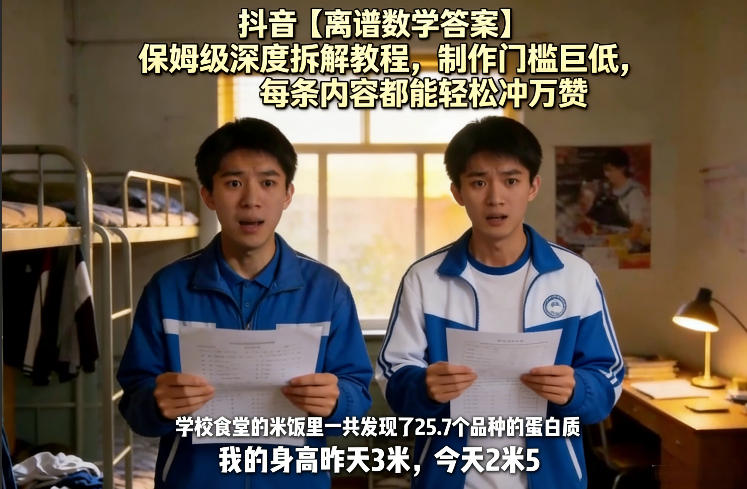 抖音【离谱数学答案】保姆级深度拆解教程，制作门槛巨低，每条内容都能轻松冲万赞，附详细步骤-情久项目网