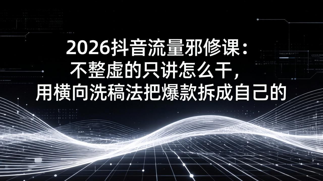 2026抖音流量邪修课：不整虚的只讲怎么干，用横向洗稿法把爆款拆成自己的-情久项目网