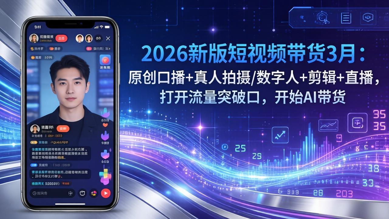 2026新版短视频带货3月：原创口播+真人拍摄/数字人+剪辑+直播，打开流量突破口，开始AI带货-情久项目网