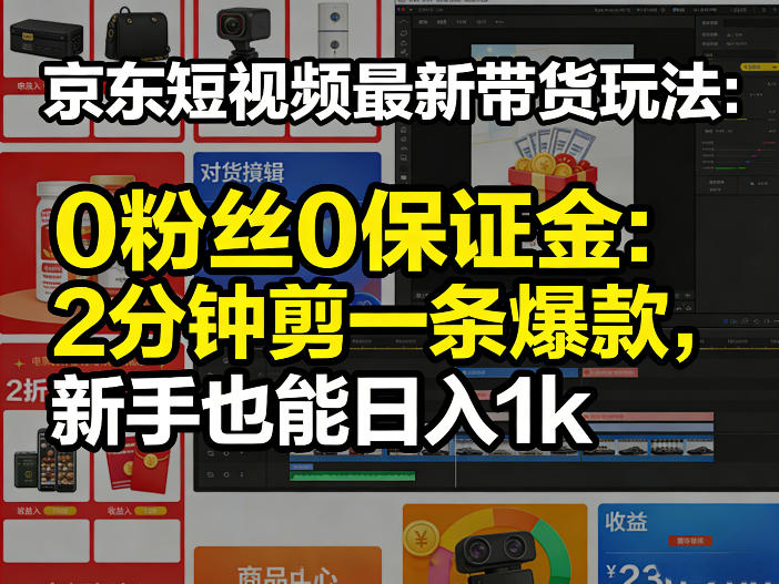 京东短视频最新带货玩法，0粉丝0保证金，2分钟剪一条爆款，新手也能日入1k+【揭秘】-情久项目网