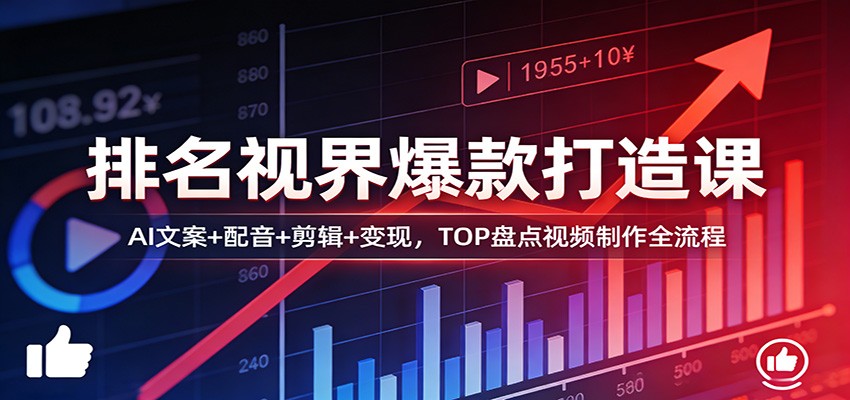 排名视界爆款打造课：AI文案+配音+剪辑+变现，TOP盘点视频制作全流程-情久项目网