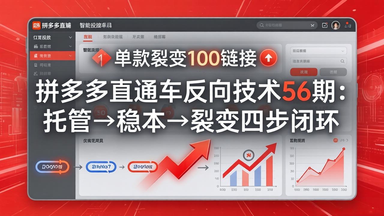 拼多多直通车反向技术56期：托管→稳本→裂变四步闭环，单款裂变100链接抢占核心流量-情久项目网