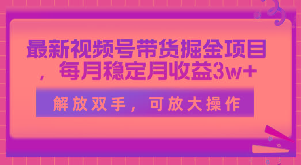 最新视频号带货掘金项目，每月稳定月收益3w+，解放双手，可放大操作-情久项目网