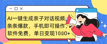 AI一键生成亲子对话视频，条条爆款，一部手机即可操作，单日变现数张-情久项目网