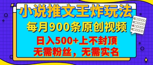 小说推文王炸玩法，一键代发，每月最多领900条原创视频，播放量收益日入5张，无需粉丝，无需实名【揭秘】-情久项目网