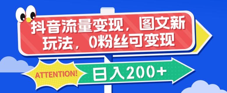 抖音流量变现，图文新玩法，0粉丝可变现，日入200+-情久项目网