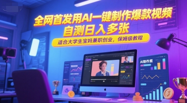 全网首发用AI一键制作爆款视频，自测日入多张，适合大学生宝妈兼职创业，保姆级教程-情久项目网