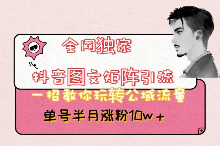 全网独家抖音图文矩阵引流，一招教你玩转公域流量，单号半月涨粉10w+【揭秘】-情久项目网