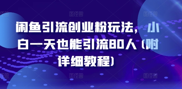 闲鱼引流创业粉玩法，小白一天也能引流80人(附详细教程)-情久项目网