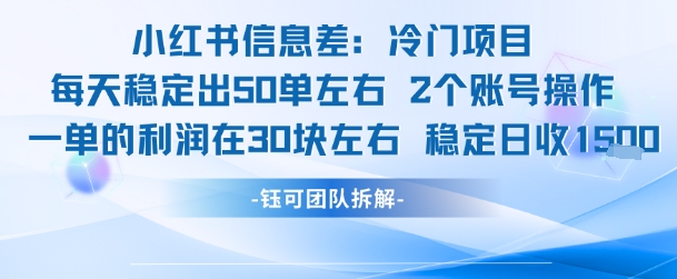 小红书信息差冷门项目一单利润30块每天稳定1.5k左右2个账号操作-情久项目网