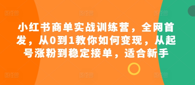 小红书商单实战训练营，全网首发，从0到1教你如何变现，从起号涨粉到稳定接单，适合新手-情久项目网
