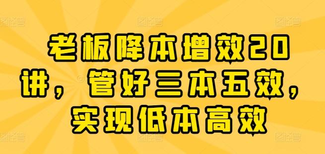 老板降本增效20讲，管好三本五效，实现低本高效-情久项目网