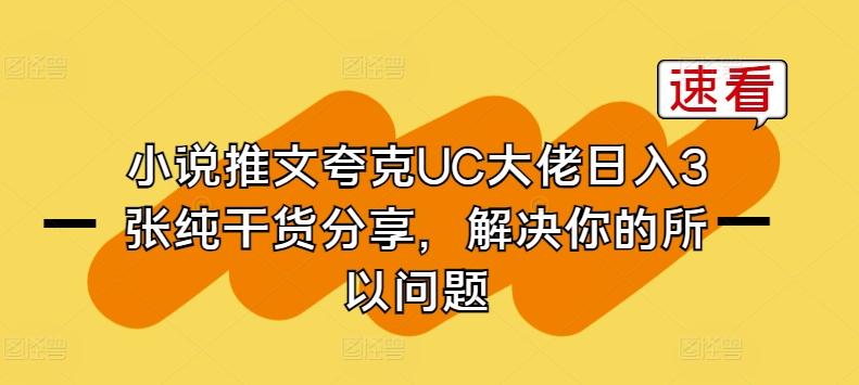 小说推文夸克UC大佬日入3张纯干货分享，解决你的所以问题-情久项目网