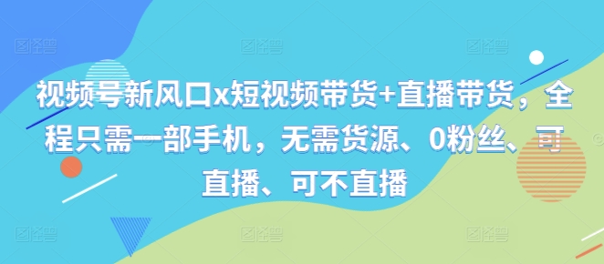 视频号新风口x短视频带货+直播带货，全程只需一部手机，无需货源、0粉丝、可直播、可不直播-情久项目网