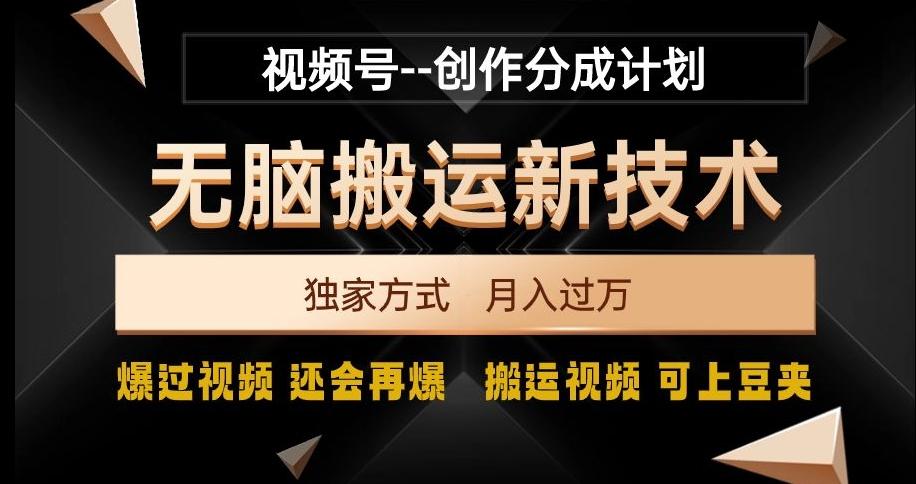 视频号无脑搬运新技术，破原创壕流量，独家方式，爆过视频，还会再爆【揭秘】-情久项目网