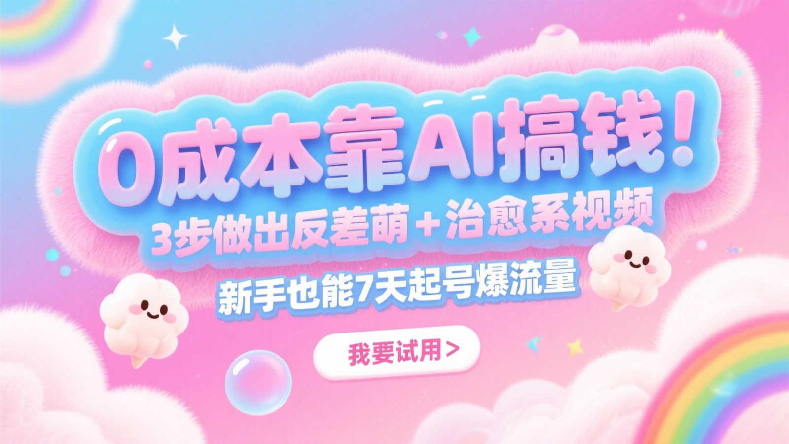 0成本靠AI搞钱！3步做出反差萌+治愈系视频，新手也能7天起号爆流量，月入5位数-情久项目网