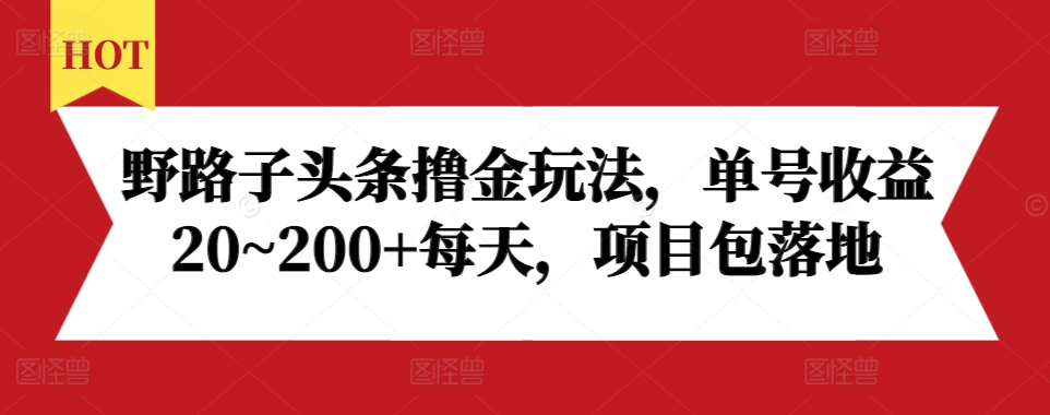 野路子头条撸金玩法，单号收益20~200+每天，项目包落地-情久项目网