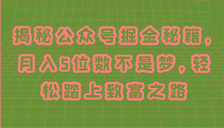 揭秘公众号掘金秘籍，月入5位数不是梦，轻松踏上致富之路-情久项目网
