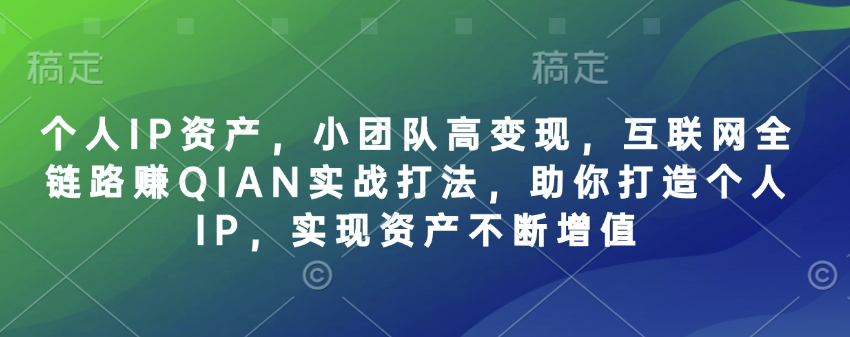 个人IP资产，小团队高变现，互联网全链路赚QIAN实战打法，助你打造个人IP，实现资产不断增值-情久项目网