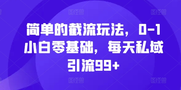 简单的截流玩法，0-1小白零基础，每天私域引流99+【揭秘】-情久项目网