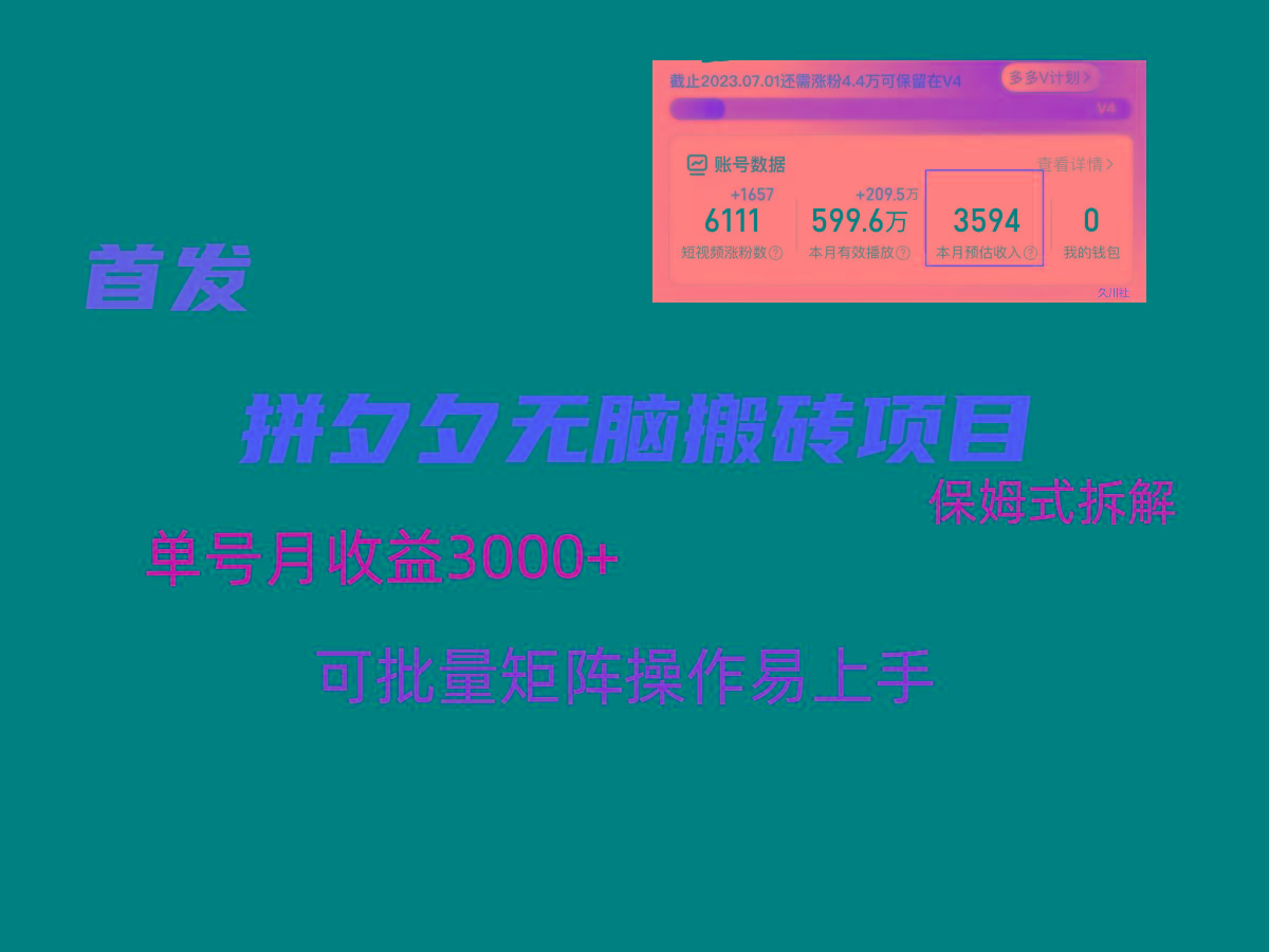 拼夕夕无脑搬砖，单号稳定收益3000+，保姆式拆解-情久项目网