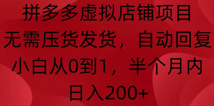 拼多多虚拟店铺项目，无需压货发货，自动回复，小白从0到1，半个月内日入200+【揭秘】-情久项目网
