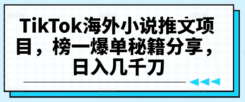 TikTok海外小说推文项目，榜一爆单秘籍分享，日入几千刀-情久项目网