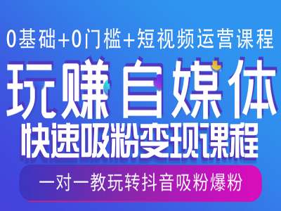 0基础+0门槛+短视频运营课程，玩赚自媒体快速吸粉变现课程，一对一教玩转抖音吸粉爆粉-情久项目网
