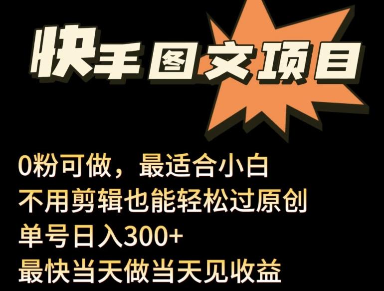 24年最新快手图文带货项目，零粉可做，不用剪辑轻松过原创单号轻松日入300+【揭秘】-情久项目网