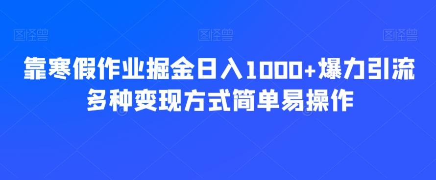 靠寒假作业掘金日入1000+爆力引流多种变现方式简单易操作-情久项目网