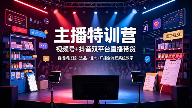 主播特训营：视频号+抖音双平台直播带货，直播间搭建+选品+话术+开播全流程系统教学-情久项目网