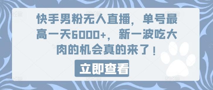 快手男粉无人直播，单号最高一天6000+，新一波吃大肉的机会真的来了-情久项目网