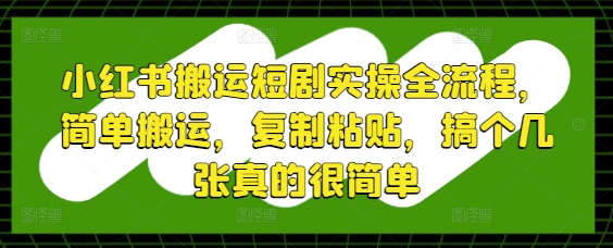小红书搬运短剧实操全流程，简单搬运，复制粘贴，搞个几张真的很简单-情久项目网
