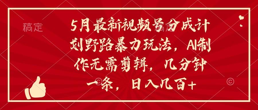 5月最新视频号分成计划野路暴力玩法，ai制作，无需剪辑。几分钟一条，…-情久项目网