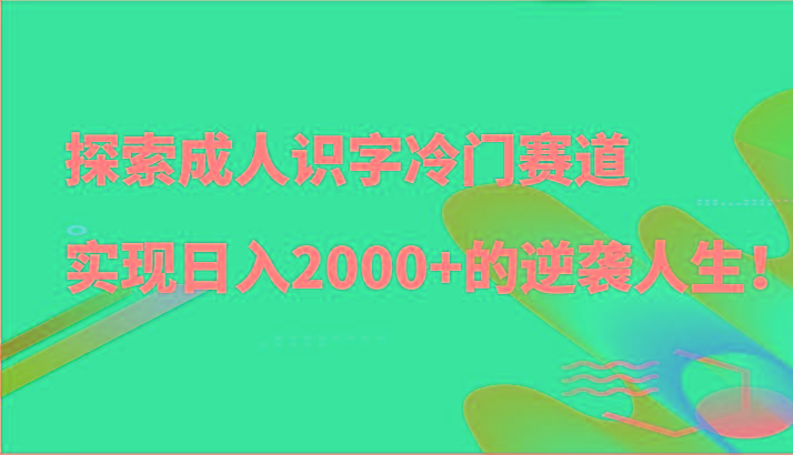 探索成人识字冷门赛道，实现日入2000+的逆袭人生！-情久项目网