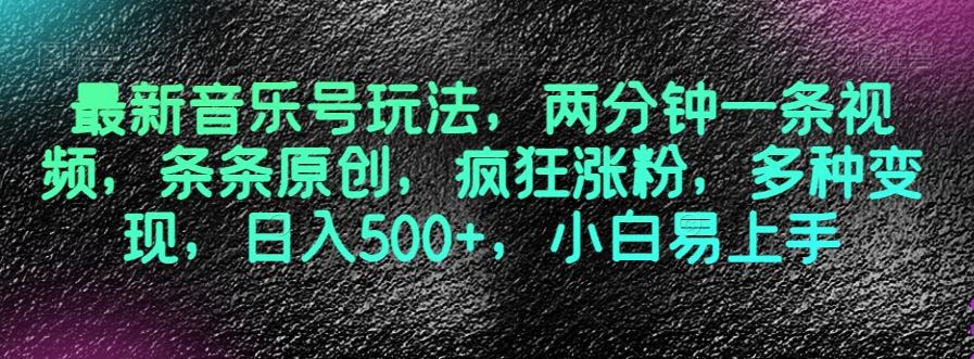 最新音乐号玩法，两分钟一条视频，条条原创，疯狂涨粉，多种变现，日入500+，小白易上手【揭秘】-情久项目网