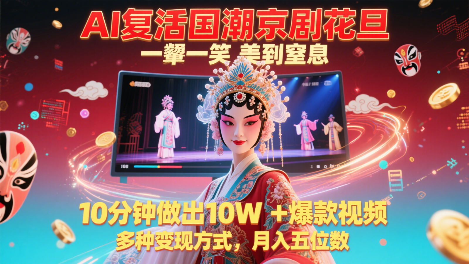 AI复活国潮京剧花旦，一颦一笑美到窒息，10分钟做出10W+爆款视频，多种变现方式-情久项目网