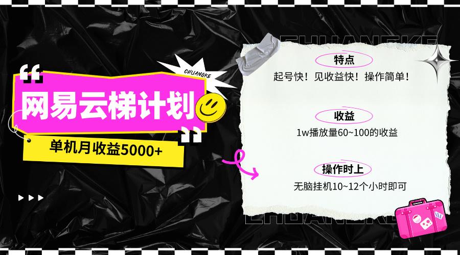 (10063期)最新网易云梯计划网页版，单机月收益5000+！可放大操作-情久项目网