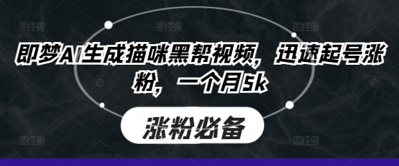 即梦AI生成猫咪黑帮视频，迅速起号涨粉，一个月5k-情久项目网