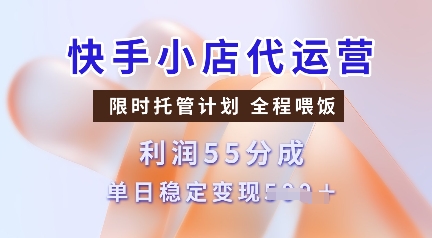 快手小店代运营，限时托管计划，收益55分，单日稳定变现多张【揭秘】-情久项目网