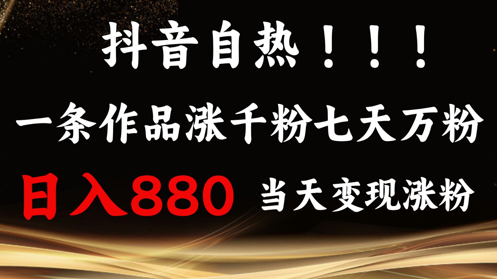 抖音小红书自热，一条作品1000粉，7天万粉，单日变现880收益-情久项目网