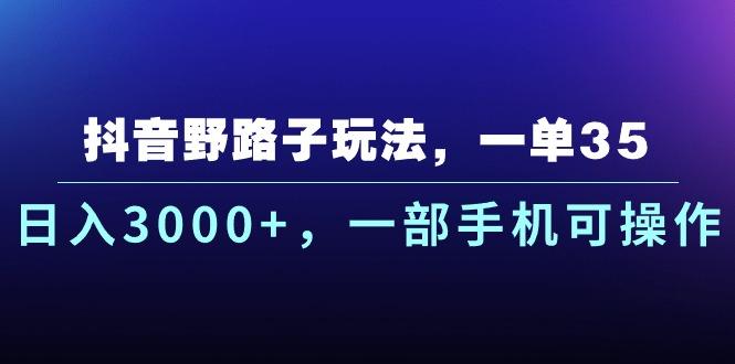 抖音野路子玩法，一单35.日入3000+，一部手机可操作-情久项目网